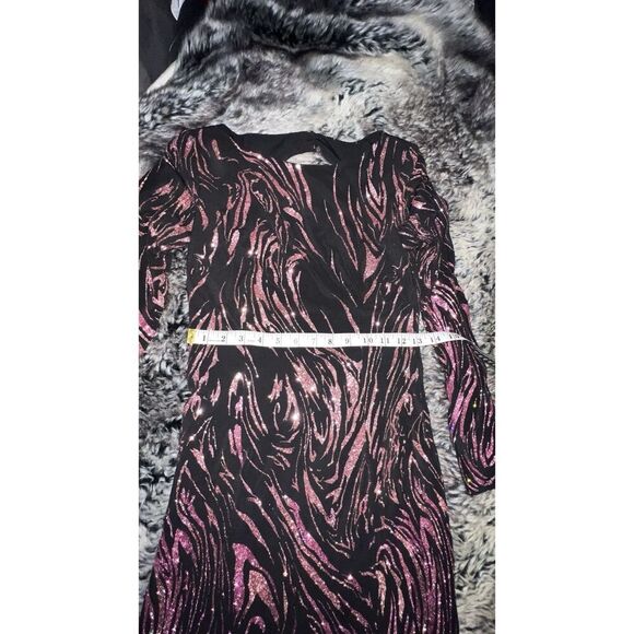 Cache Purple Black Swirl Beaded Long Sleeve Evening Cocktail Dress Sz S - Picture 10 of 15